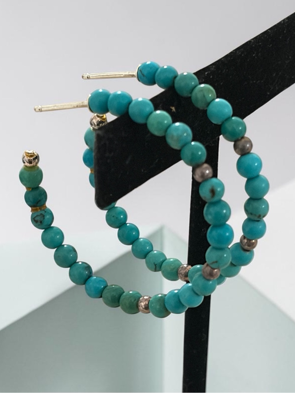 Sterling Turquoise Beaded Hoop Earrings